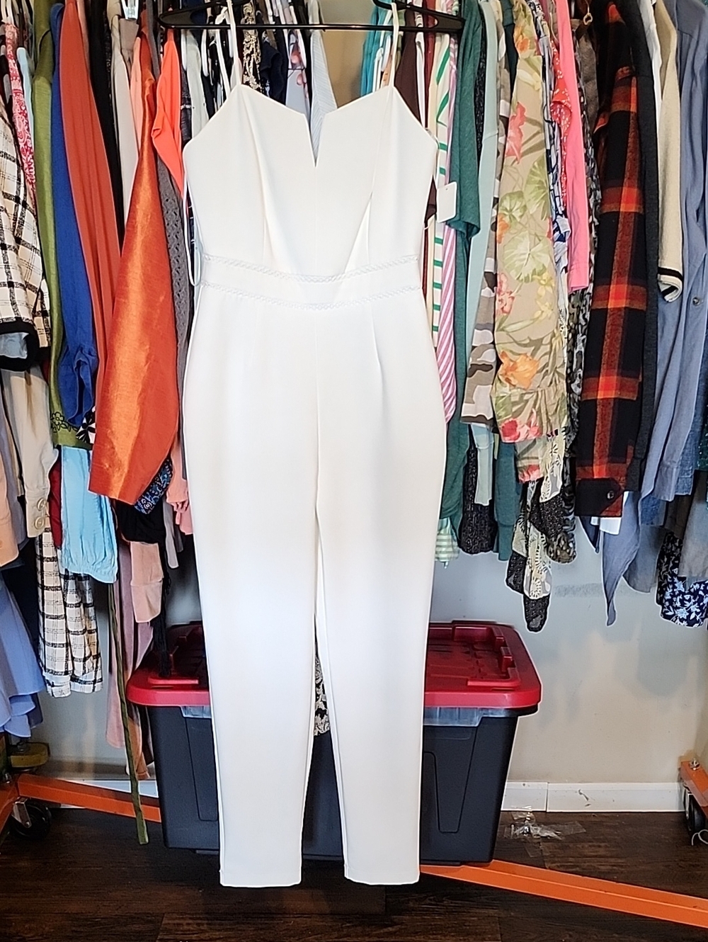 Adelyn Rae White Spagetti Strap V-Neck Jumpsuit